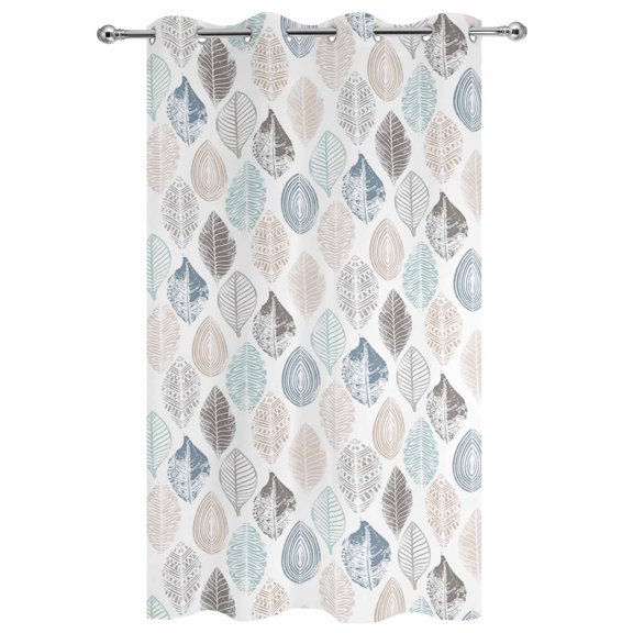 Outdoor Curtains for Patio Waterproof, Minimalist Geometric Leaf Pattern Grommet Gazebo Curtains Drapes for Porch, Pergola,Backyard,Outside, Privacy Panel 54 x 84 Inch, Blue Brown Gray