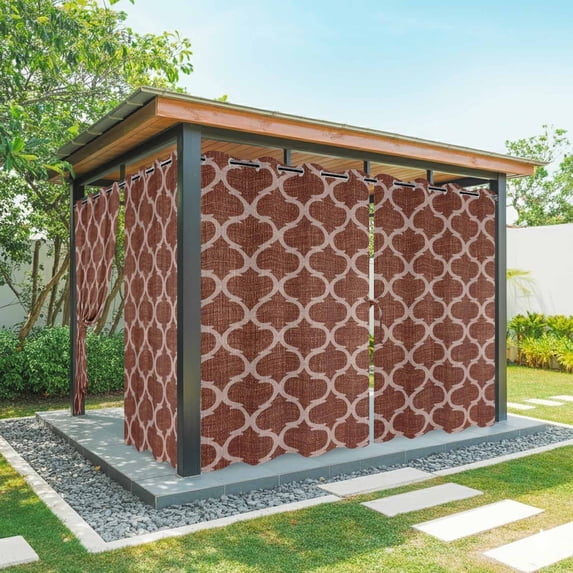 Outdoor Curtains for Patio Waterproof Moroccan Texture Indoor/Outdoor Curtain Tiebacks Retro Brown Linen Privacy Curtain Sun Block Grommet Drapes for Pergolas Gazebo Porch 2 Panel 54x108 Inch