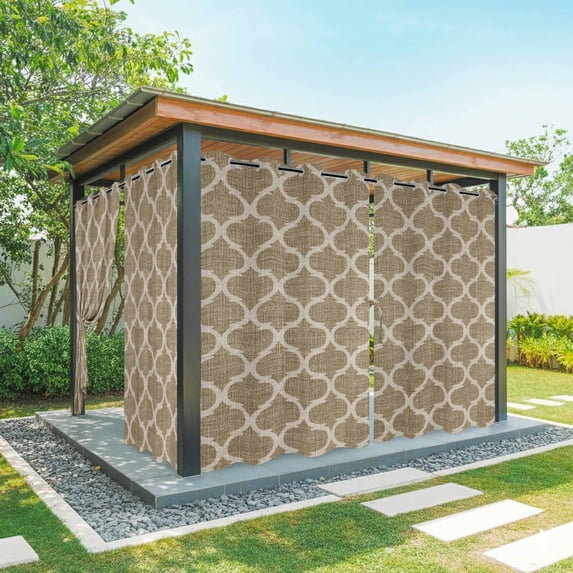 Outdoor Curtains for Patio Waterproof Moroccan Texture Indoor/Outdoor Curtain Tiebacks Retro Khaki Linen Privacy Curtain Sun Block Grommet Drapes for Pergolas Gazebo Porch 2 Panel 54x108 Inch