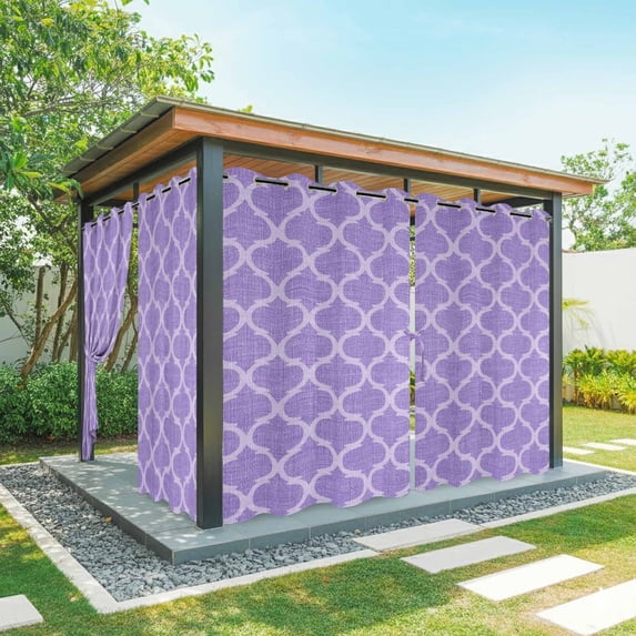Outdoor Curtains for Patio Waterproof Moroccan Texture Indoor/Outdoor Curtain Tiebacks Retro Lavender Purple Linen Privacy Sun Block Grommet Drapes for Pergolas Gazebo Porch 2 Panel 54x108 Inch