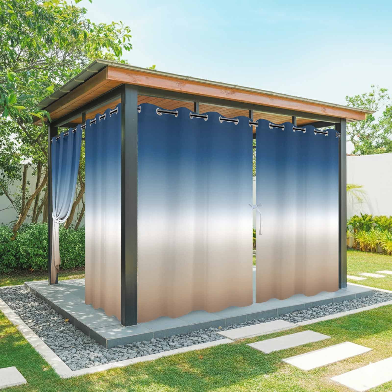 Outdoor Curtains for Patio Waterproof, Navy Blue Beige Ombre Cream Windproof Pravicy Outside Porch Blackout Curtain, Modern Abstract Art Aesthetics Sun Blocking Grommets Curtains for Cabana 54"x108"