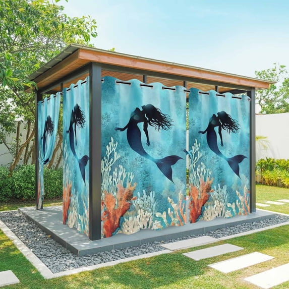 Outdoor Curtains for Patio Waterproof, Ocean Fish Outdoor Privacy Panels Grommet, Coastal Sea Coral Seabed Watercolor Blackout Outside Curtains for Porch/Cabana/Pergola/Gazebo 54"x95", 2 Panels