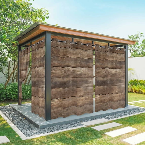 Outdoor Curtains for Patio Waterproof, Old Wooden Board Outdoor Privacy Panels Grommet, Country Farmhouse Wooden Planks Brown Blackout Outside Curtains for Porch/Cabana 54"x84", 1 Panel