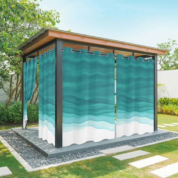 Outdoor Curtains for Patio Waterproof, Ombre Turquoise Waves Outdoor Privacy Panels Grommet, Abstract Art Gradient Modern Blackout Outside Curtains for Porch/Cabana/Pergola/Gazebo 54"x108", 2 Panels