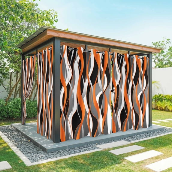 Outdoor Curtains for Patio Waterproof Orange Black Lines Indoor/Outdoor Curtain Tiebacks Modern Abstract Stripes Privacy Sun Block Grommet Drapes for Pergolas Gazebo Porch 2 Panel 54x108 Inch