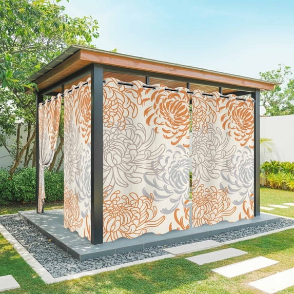 Outdoor Curtains for Patio Waterproof, Orange Chrysanthemums Outdoor Privacy Panels Grommet, Watercolor Flowers Country Blossom Blackout Outside Curtains for Porch/Cabana 54"x108", 1 Panel