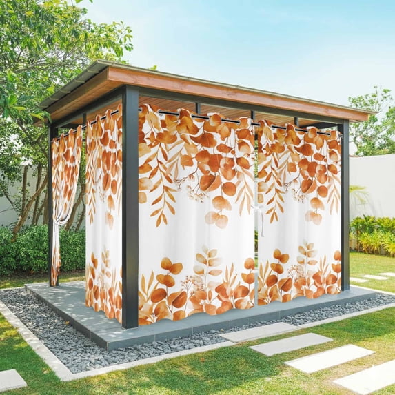 Outdoor Curtains for Patio Waterproof, Orange Eucalyptus Leaves Outdoor Privacy Panels Grommet, Spring Summer Botanical Blackout Outside Curtains for Porch/Cabana/Pergola/Gazebo 54"x84", 2 Panels