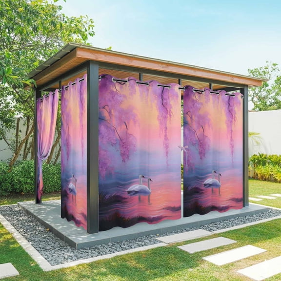 Outdoor Curtains for Patio Waterproof, Orange Purple Flowers Outdoor Privacy Panels Grommet, Spring Oil Painting Nature Landscape Blackout Outside Curtains for Porch/Cabana 54"x95", 2 Panels