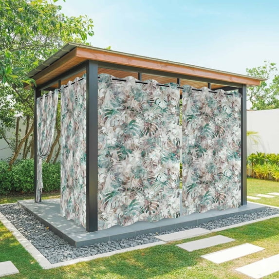 Outdoor Curtains for Patio Waterproof, Palm Leaves Outdoor Privacy Panels Grommet, Turquoise Tropical Leaf Botanical Retro Spring Blackout Outside Curtains for Porch/Cabana 54"x84", 2 Panels