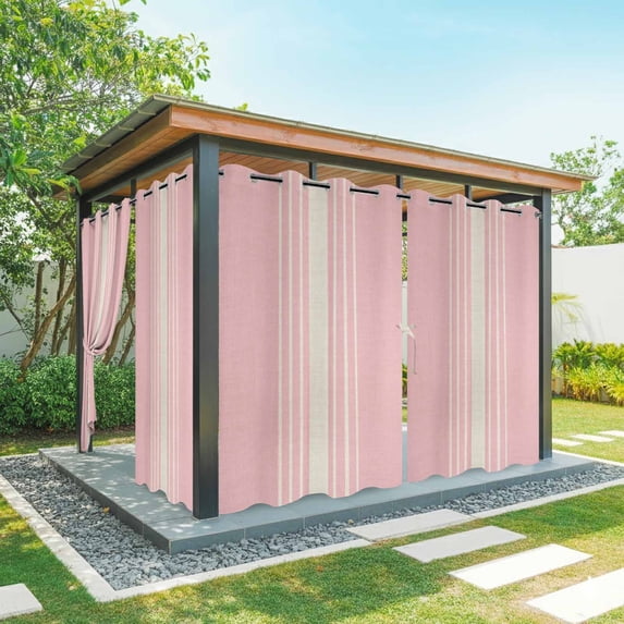 Outdoor Curtains for Patio Waterproof, Pink Beige Striped Windproof Pravicy Outside Porch Blackout Curtain, Modern Farmhouse Retro Lines Sun Blocking Grommets Curtains for Cabana Gazebo 54"x84"