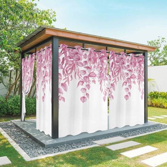 Outdoor Curtains for Patio Waterproof, Pink Eucalyptus Leaves Outdoor Privacy Panels Grommet, Spring Botanical Leaf Branches Blackout Outside Curtains for Porch/Cabana 54"x108", 1 Panel
