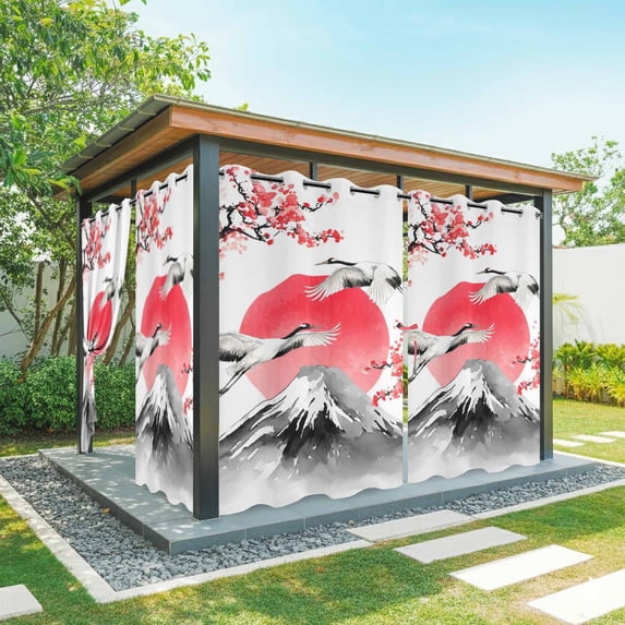 Outdoor Curtains for Patio Waterproof, Pink Floral Outdoor Privacy Panels Grommet, Tree Birds Retro Art Botanical Mountain Blackout Outside Curtains for Porch/Cabana/Pergola/Gazebo 54"x95", 2 Panels