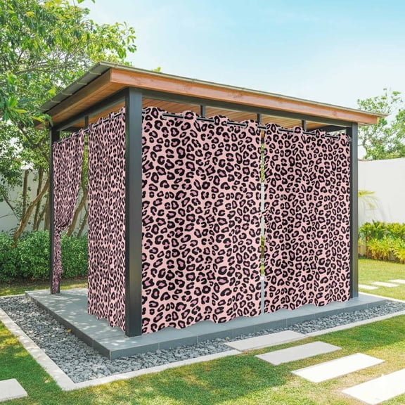 Outdoor Curtains for Patio Waterproof Pink Leopard Print Indoor/Outdoor Curtain Tiebacks Luxury Animal Fur Pattern Privacy Sun Block Grommet Drapes for Pergolas Gazebo Porch 2 Panel 54x108 Inch
