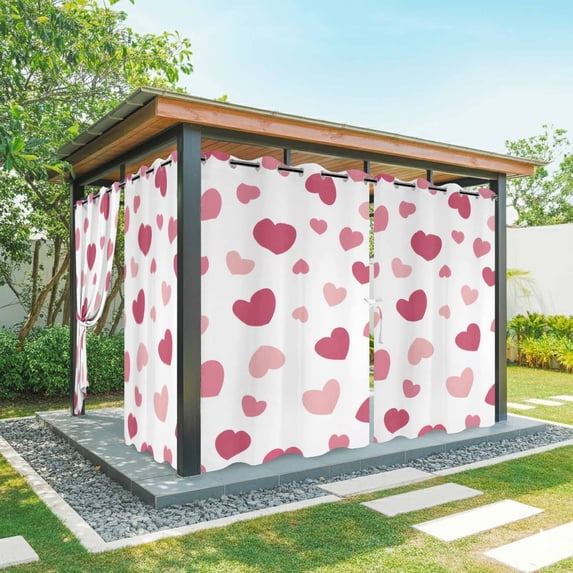 Outdoor Curtains for Patio Waterproof, Pink Love Outdoor Privacy Panels Grommet, Valentine's Day Watercolor Heart Romantic Blackout Outside Curtains for Porch/Cabana/Pergola/Gazebo 54"x84", 1 Panel