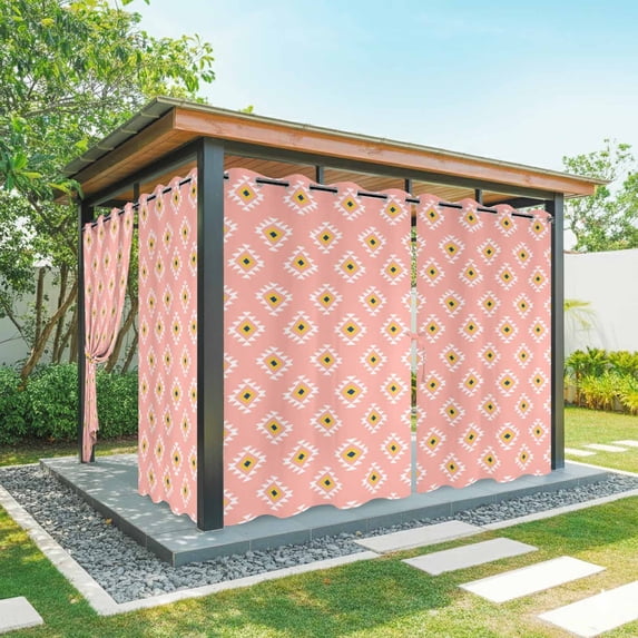 Outdoor Curtains for Patio Waterproof Pink Western Aztec Tribal Indoor/Outdoor Curtain Tiebacks Geometric Boho Privacy Curtain Sun Block Grommet Drapes for Pergolas Gazebo Porch 2 Panel 54x108 Inch