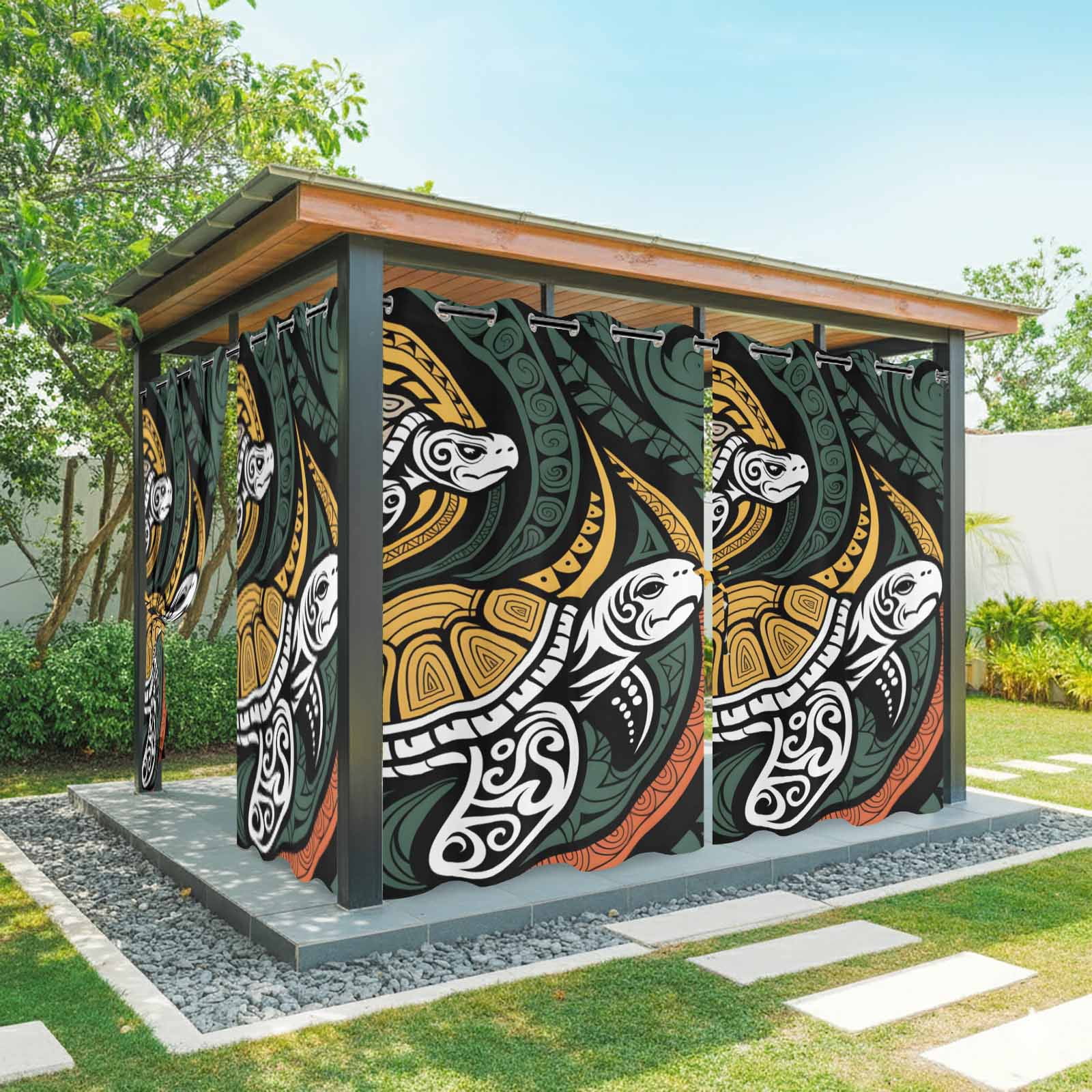 Turtle Panel Railing Outdoor Curtains for Patio Waterproof, Polynesia Texture Outdoor ...