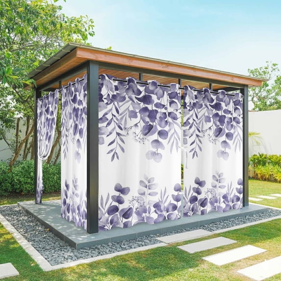 Outdoor Curtains for Patio Waterproof, Purple Eucalyptus Leaves Outdoor Privacy Panels Grommet, Spring Summer Botanical Blackout Outside Curtains for Porch/Cabana/Pergola/Gazebo 54"x108", 1 Panel