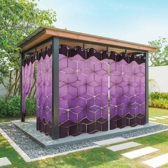 Outdoor Curtains for Patio Waterproof, Purple Geometric Outdoor Privacy Panels Grommet, Ombre Modern Abstract Art Blackout Outside Curtains for Porch/Cabana/Pergola/Gazebo 54"x84", 2 Panels