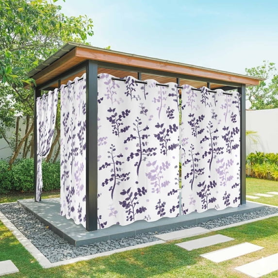 Outdoor Curtains for Patio Waterproof, Purple Grey Botanical Outdoor Privacy Panels Grommet, Watercolor Spring Floral Summer Leaf Blackout Outside Curtains for Porch/Cabana 54"x95", 1 Panel