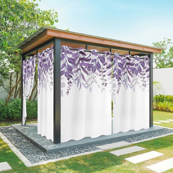 Outdoor Curtains for Patio Waterproof, Purple Leaves Outdoor Privacy Panels Grommet, Summer Botanical Blackout Outside Curtains for Porch/Cabana/Pergola/Gazebo 54"x84", 2 Panels