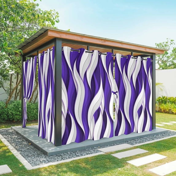 Outdoor Curtains for Patio Waterproof, Purple White Moire Outdoor Privacy Panels Grommet, Modern Abstract Art Elegant Blackout Outside Curtains for Porch/Cabana/Pergola/Gazebo 54"x95", 1 Panel
