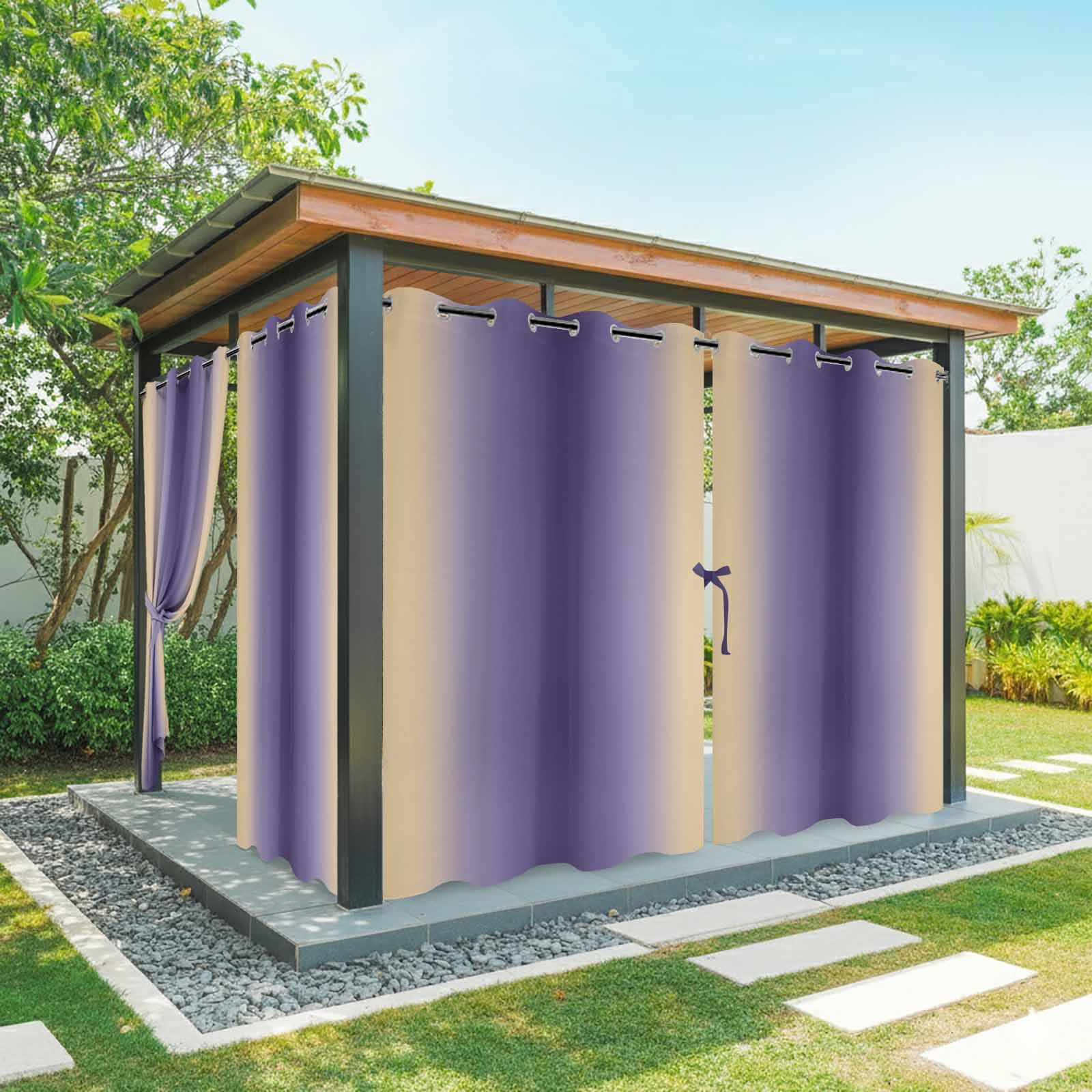 Outdoor Curtains for Patio Waterproof, Purple Yellow Ombre Windproof Pravicy Outside Porch Blackout Curtain, Farmhouse Modern Gradient Art Sun Blocking Grommets Curtains for Cabana Gazebo 54"x108"