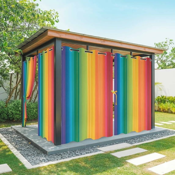Outdoor Curtains for Patio Waterproof, Rainbow Striped Outdoor Privacy Panels Grommet, Colorful Gradients Modern Abstract Art Blackout Outside Curtains for Porch/Cabana 54"x108", 1 Panel