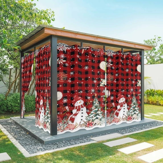Outdoor Curtains for Patio Waterproof, Red Christmas Outdoor Privacy Panels Grommet, Snowman Xmas Tree Coastal Snowflake Starfish Plaid Blackout Outside Curtains for Porch/Cabana 54"x95", 1 Panel