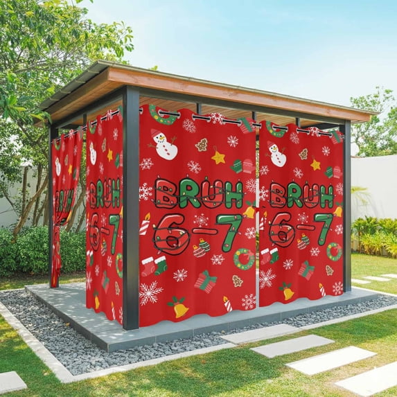 Outdoor Curtains for Patio Waterproof, Red Christmas Outdoor Privacy Panels Grommet, Xmas Trees Snowmans Snowflakes Gifts Cartoon Blackout Outside Curtains for Porch/Cabana 54"x108", 2 Panels