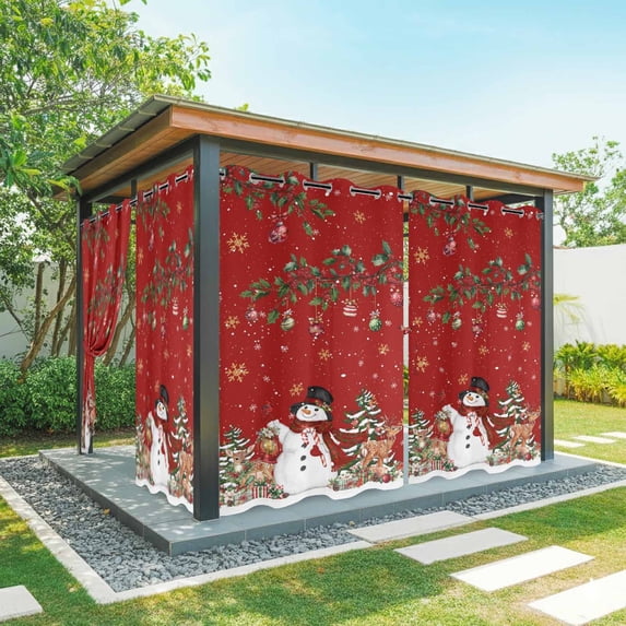 Outdoor Curtains for Patio Waterproof, Red Christmas Snowman Outdoor Privacy Panels Grommet, Xmas Snowflake Elk Tree Balls Blackout Outside Curtains for Porch/Cabana/Pergola/Gazebo 54"x108", 2 Panels