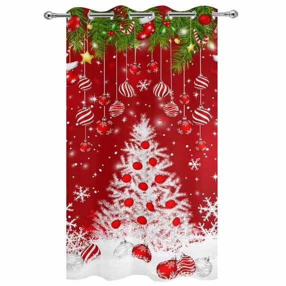 Outdoor Curtains for Patio Waterproof, Red Christmas Trees Grommet Gazebo Curtains Drapes for Porch, Pergola,Backyard,Outside, Privacy Panel 54 x 95 Inch, Xmas Christmas Balls Pine Needles