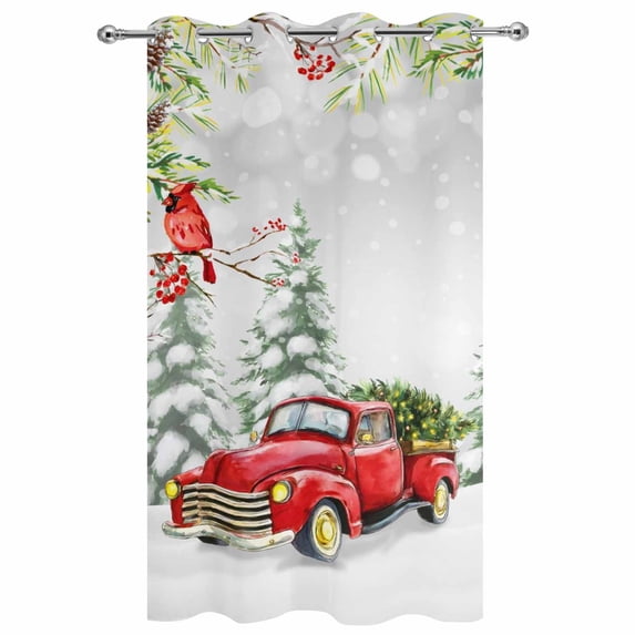 Outdoor Curtains for Patio Waterproof, Red Farm Truck Christmas Tree Grommet Gazebo Curtains Drapes for Porch, Pergola,Backyard,Outside, Privacy Panel 54 x 84 Inch, Red Cardinal Winter Snowy Forest