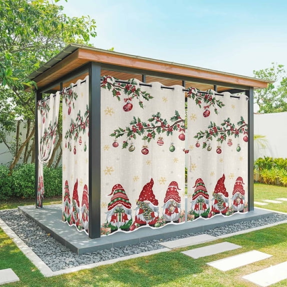 Outdoor Curtains for Patio Waterproof, Red Gnomes Christmas Outdoor Privacy Panels Grommet, Xmas Ball Gifts Snowflake Rustic Blackout Outside Curtains for Porch/Cabana/Pergola/Gazebo 54"x95", 1 Panel