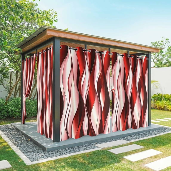 Outdoor Curtains for Patio Waterproof, Red Striped Ombre Windproof Pravicy Outside Porch Blackout Curtain, Modern Red Moire Geometric Sun Blocking Grommets Curtains for Cabana Gazebo 2 Panels 54"x95"