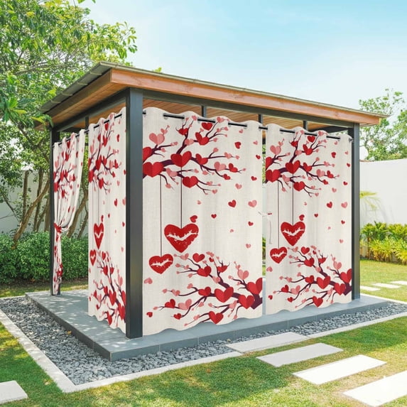 Outdoor Curtains for Patio Waterproof, Red Valentines Outdoor Privacy Panels Grommet, Red Love Heart Tree Rustic Blackout Outside Curtains for Porch/Cabana/Pergola/Gazebo 54"x95", 1 Panel