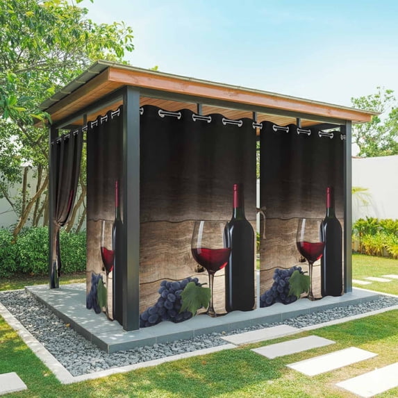 Outdoor Curtains for Patio Waterproof, Red Wines Outdoor Privacy Panels Grommet, Grapes Vintage Wooden Grain Farmhouse Blackout Outside Curtains for Porch/Cabana/Pergola/Gazebo 54"x108", 1 Panel