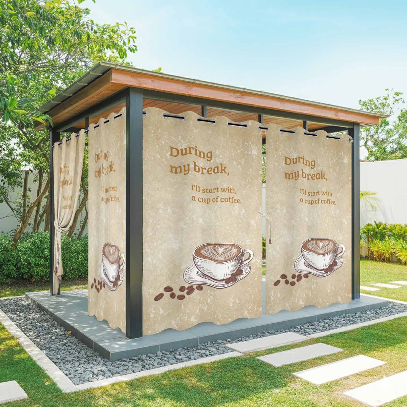 Outdoor Curtains for Patio Waterproof, Retro Coffee Outdoor Privacy Panels Grommet, Modern Vintage Farmhouse Brown Coffee Beans Blackout Outside Curtains for Porch/Cabana 54"x108", 1 Panel