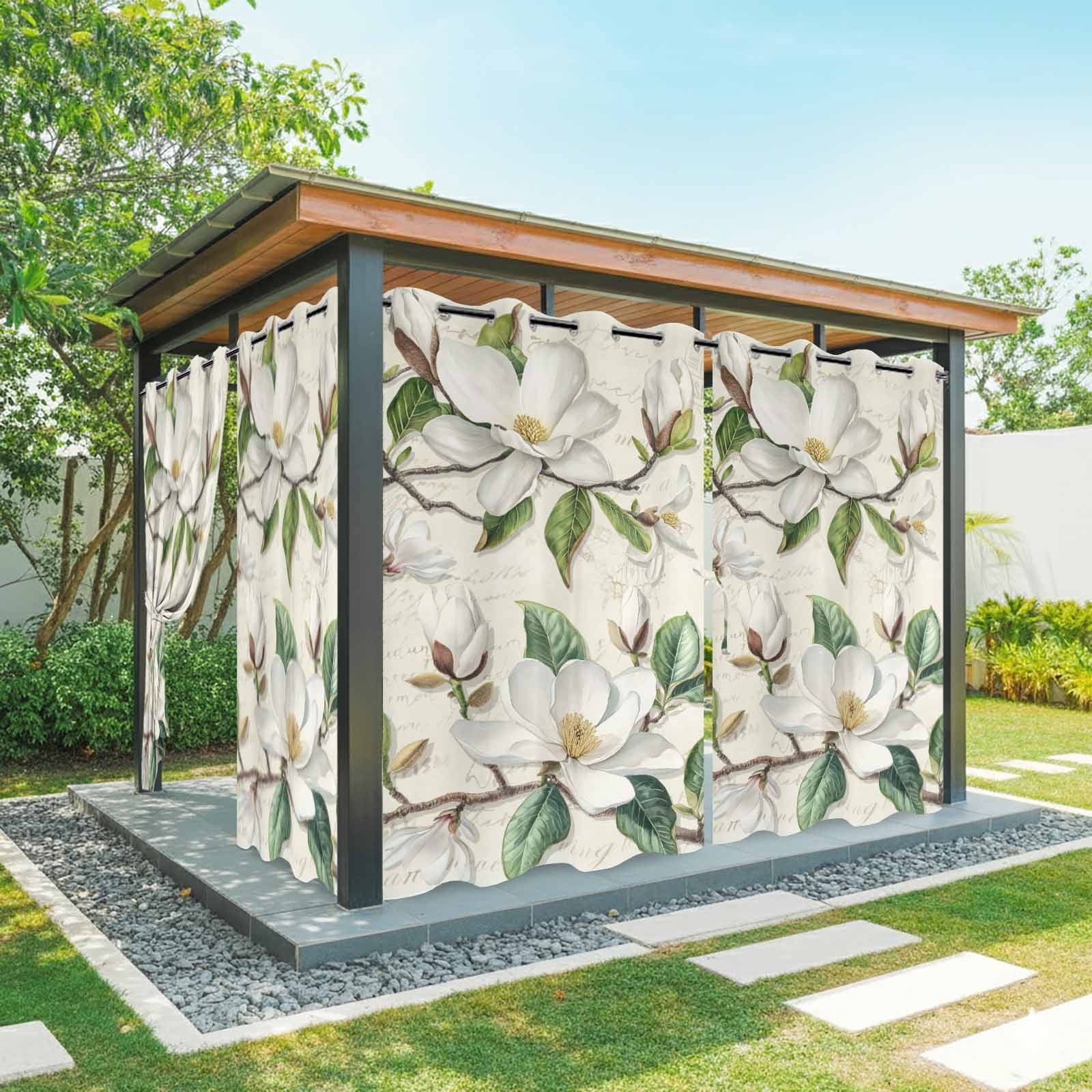 Outdoor Curtains for Patio Waterproof, Retro Flowers Windproof Pravicy Outside Porch Blackout Curtain, Farmhouse Leaf Branch Green Plants Sun Blocking Grommets Curtains for Cabana Gazebo 54"x108"