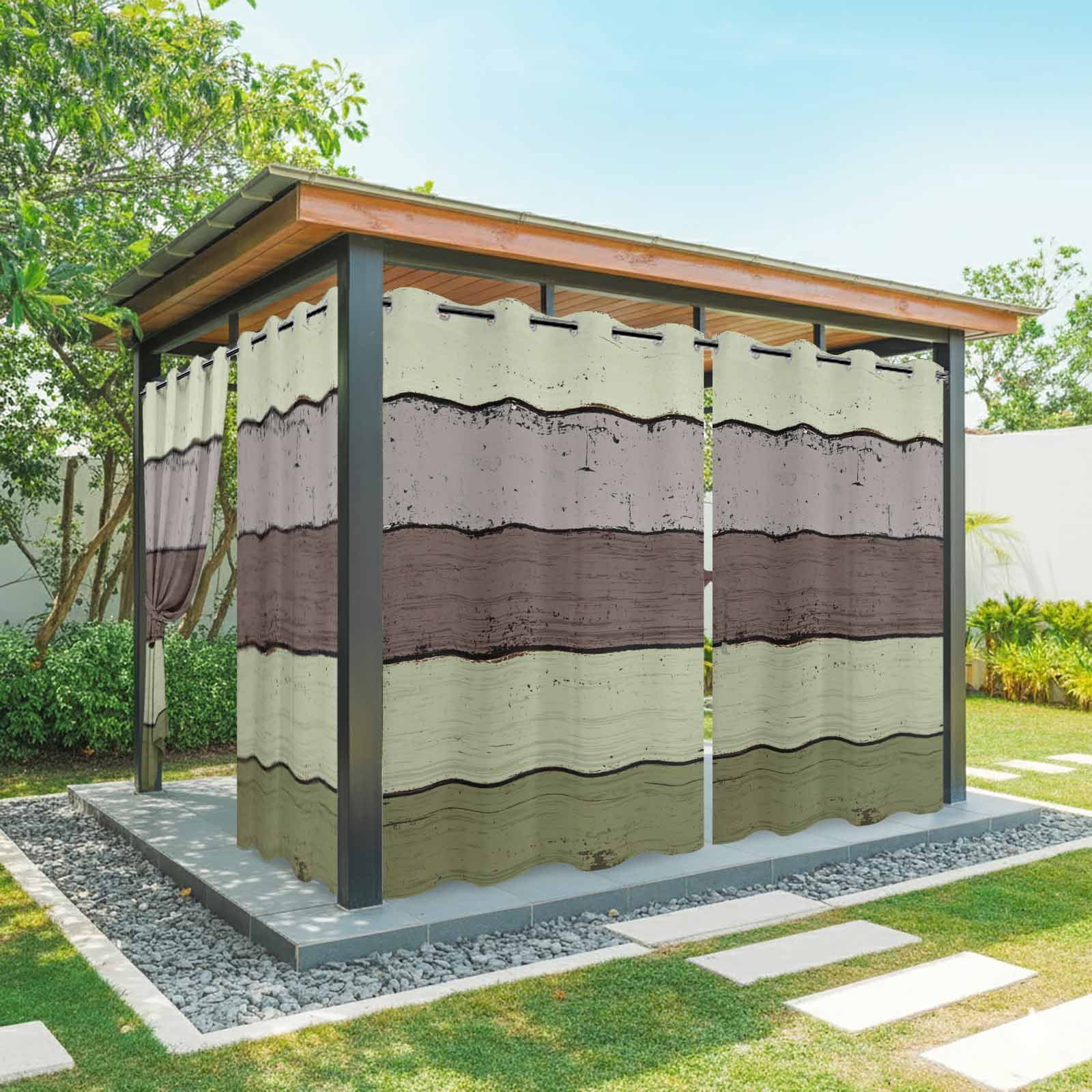 Outdoor Curtains for Patio Waterproof, Sage Green Grey Windproof Pravicy Outside Porch Blackout Curtain, Vintage Stripe Farmhouse Wood Grain Sun Blocking Grommets Curtains for Cabana 2 Panels 54"x84"
