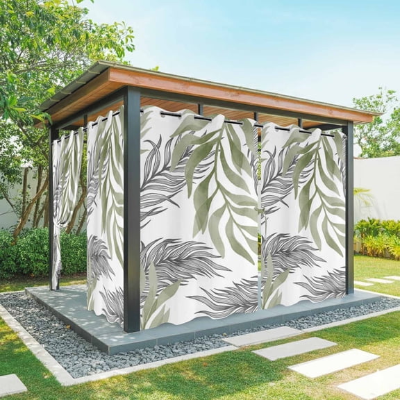 Outdoor Curtains for Patio Waterproof, Sage Green Leaves Windproof Pravicy Outside Porch Blackout Curtain, Willow Leaf Country Botanical Branches Sun Blocking Grommets Curtains for Cabana 54"x108"