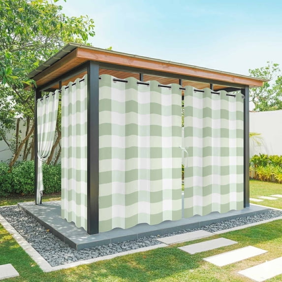 Outdoor Curtains for Patio Waterproof, Sage Green Plaid Windproof Pravicy Outside Porch Blackout Curtain, Spring Farmhouse Buffalo Checkered Sun Blocking Grommets Curtains for Cabana Gazebo 54"x95"
