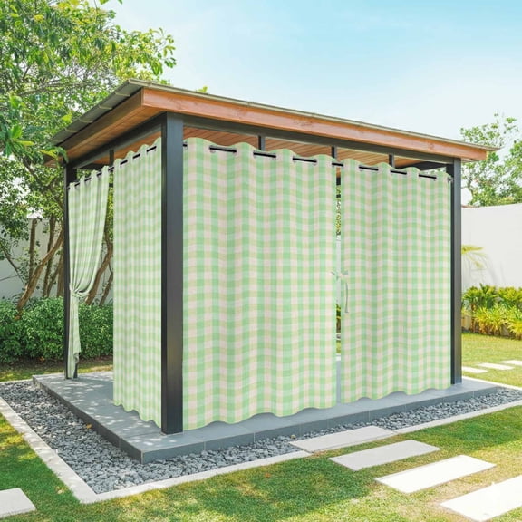 Outdoor Curtains for Patio Waterproof, Sage Green Windproof Pravicy Outside Porch Blackout Curtain, Grid Checkered Plaid Gingham Lattice Trellis Sun Blocking Grommets Curtains for Cabana 54"x84"