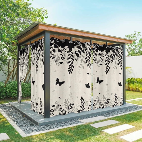 Outdoor Curtains for Patio Waterproof, Spring Botanical Outdoor Privacy Panels Grommet, Black Eucalyptus Butterfly Rustic Blackout Outside Curtains for Porch/Cabana/Pergola/Gazebo 54"x95", 1 Panel
