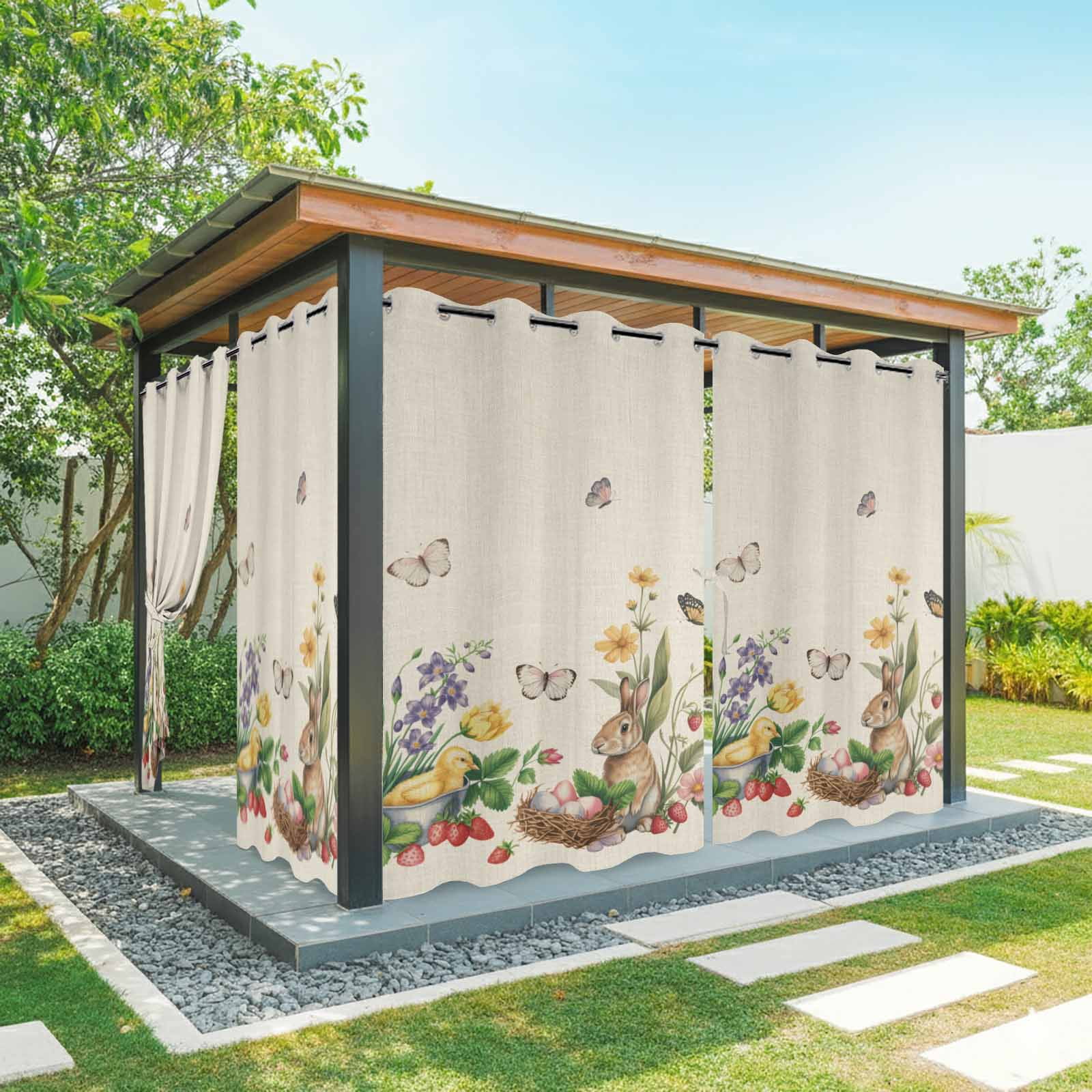 Waterproof Spring Outdoor Curtains for Patio Waterproof, Spring Easter Outdoor Privacy ...