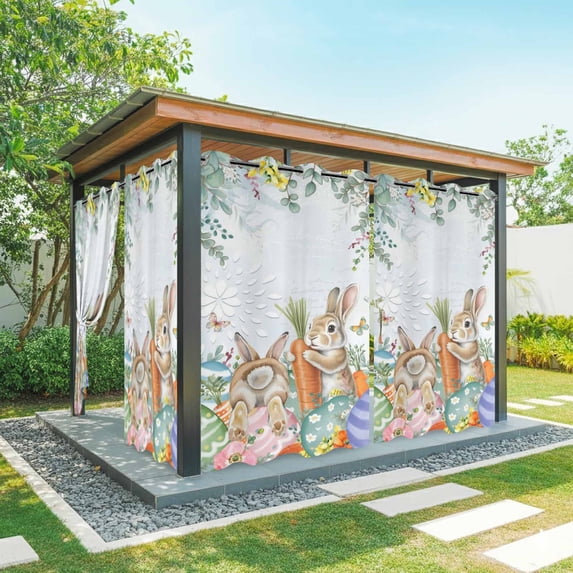 Outdoor Curtains for Patio Waterproof, Spring Easter Outdoor Privacy Panels Grommet, Rabbit Eggs Eucalyptus Leaf Floral Butterfly Blackout Outside Curtains for Porch/Cabana 54"x108", 2 Panels