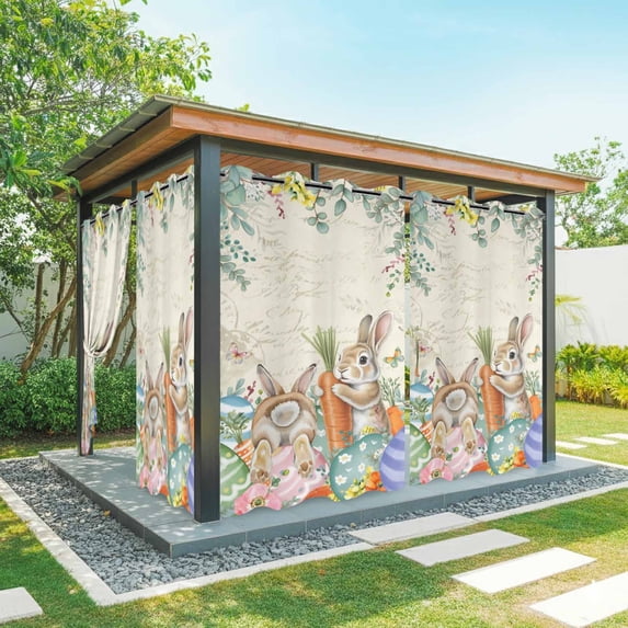 Outdoor Curtains for Patio Waterproof, Spring Easter Outdoor Privacy Panels Grommet, Rabbits Eggs Eucalyptus Branches Flowers Blackout Outside Curtains for Porch/Cabana 54"x108", 2 Panels