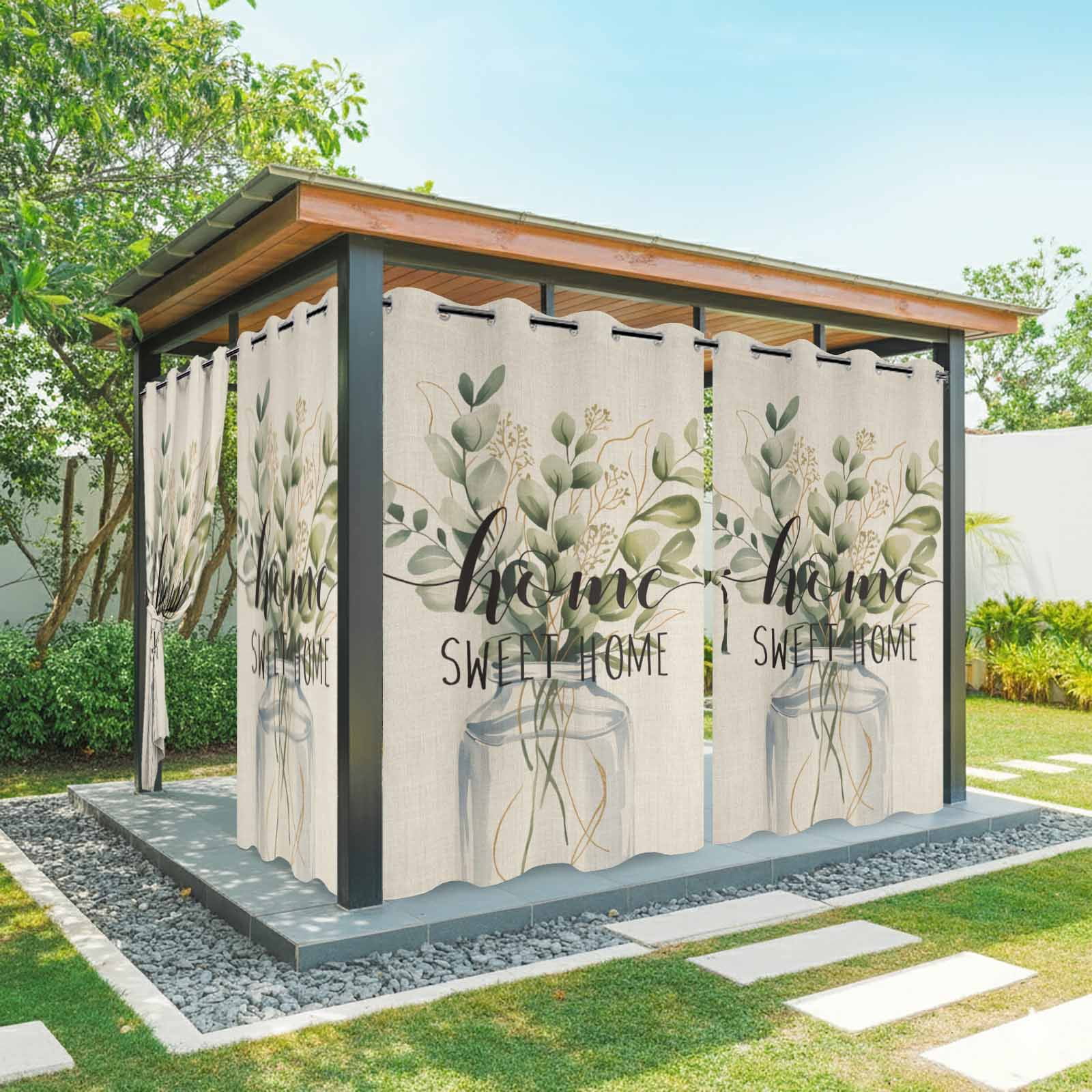 Outdoor Curtains for Patio Waterproof, Spring Eucalyptus Leaves Windproof Pravicy Outside Porch Blackout Curtain, Farmhouse Vintage Botanical Sun Blocking Grommets Curtains for Cabana Gazebo 54"x108"
