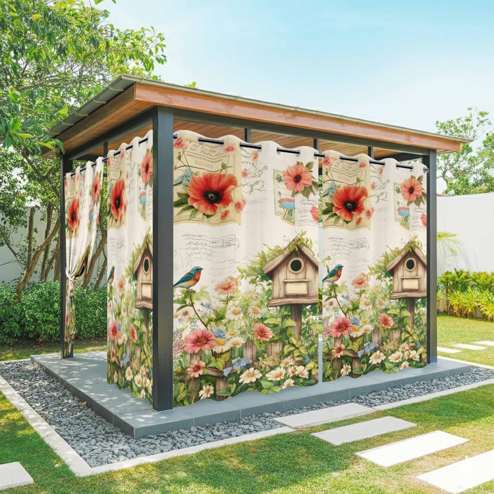Waterproof Spring Outdoor Curtains for Patio Waterproof, Spring Floral Outdoor Privacy ...