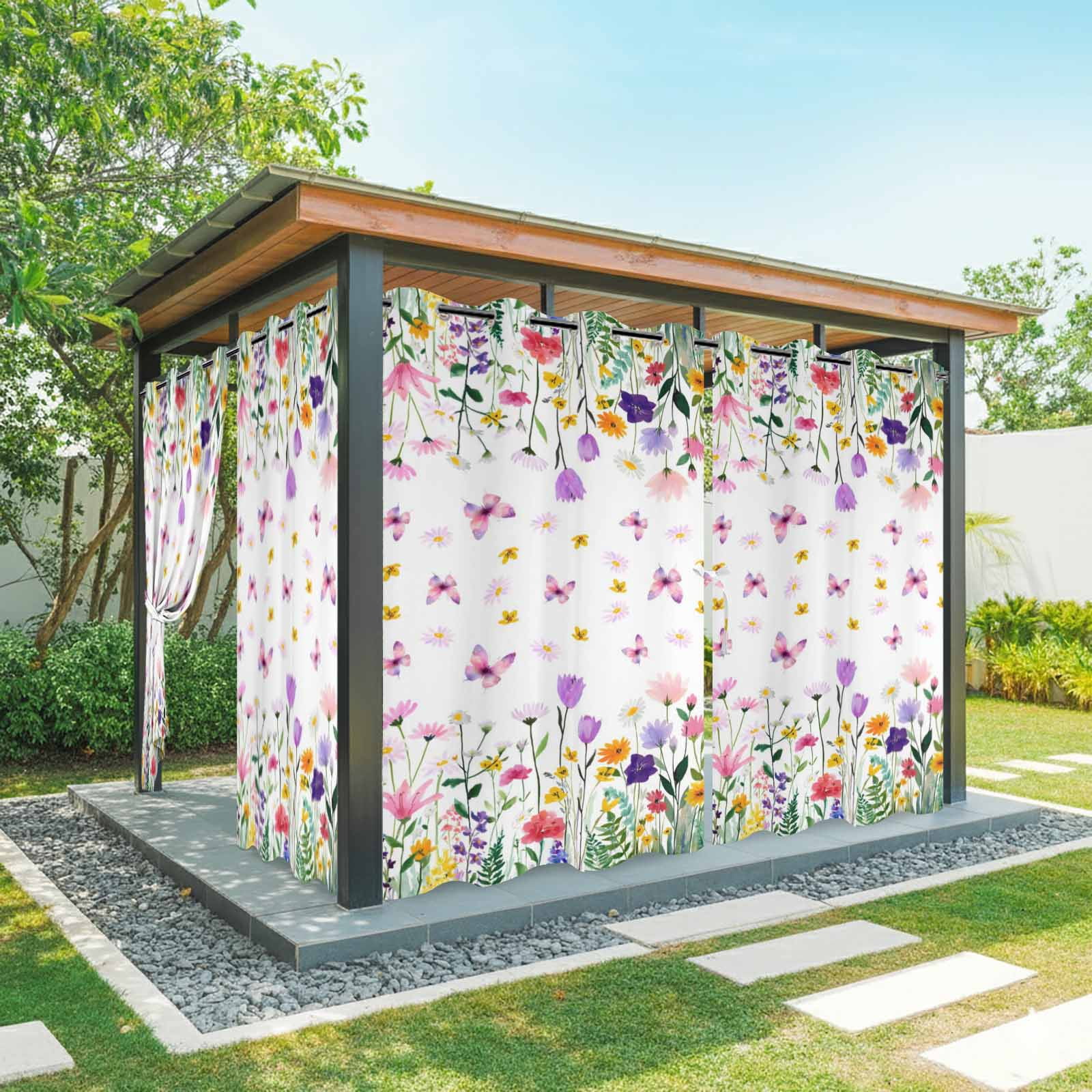 Waterproof Spring Outdoor Curtains for Patio Waterproof, Spring Floral Outdoor Privacy ...
