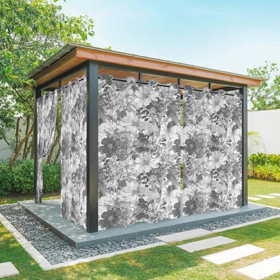 Outdoor Curtains for Patio Waterproof, Spring Floral Outdoor Privacy Panels Grommet, Retro Country Flowers Leaves Botanical Gray Blackout Outside Curtains for Porch/Cabana 54"x84", 1 Panel